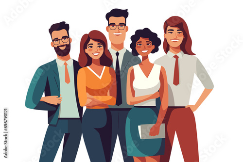Happy office workers flat vector illustration. Cheerful corporate employees cartoon characters set. Young male and female students in casual clothes