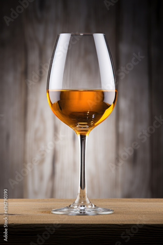 Glass of sherry wine on wooden surface photo