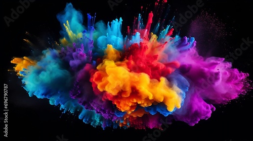 Explosion of colored powder  isolated on black background. Power and art concept  abstract blast of colors.   Generative AI