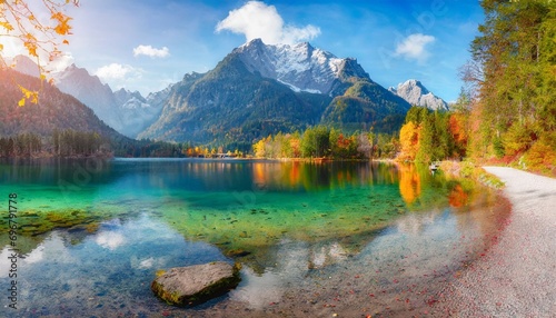 majestic autumn view of hintersee lake with hochkalter peak on background germany europe gorgeous morning view of bavarian alps beauty of nature concept background © Toby