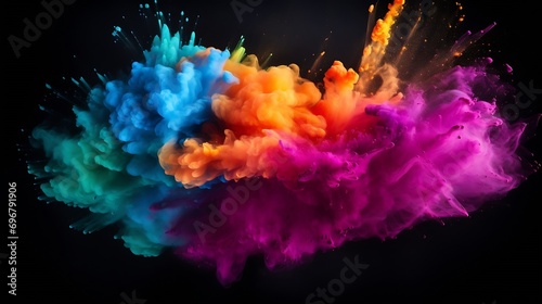 Explosion of colored powder, isolated on black background. Power and art concept, abstract blast of colors. : Generative AI