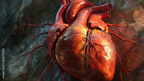 An artistically rendered anatomical illustration of the heart, combining scientific accuracy with creative flair. photo