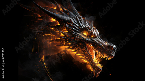 Head of a dragon breathing fire