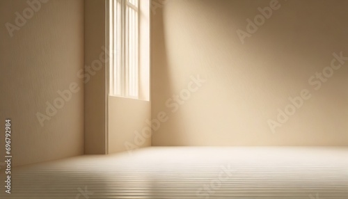 minimalistic abstract light pearl color background for product presentation incident light from the window on the wall and floor