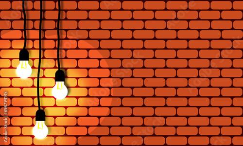 Brick wall, Lamps, Background, Texture, Structure, Vector illustration, Loft, Stonework, Light, Retro, Design, Stonework