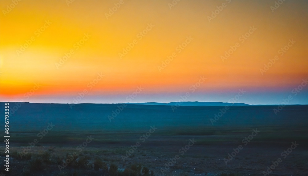 minimalistic sunset landscape orange sky and blue ground