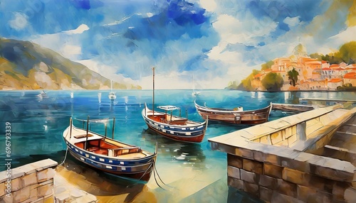 boats at the pier digital illustration wallpaper on the wall the fresco