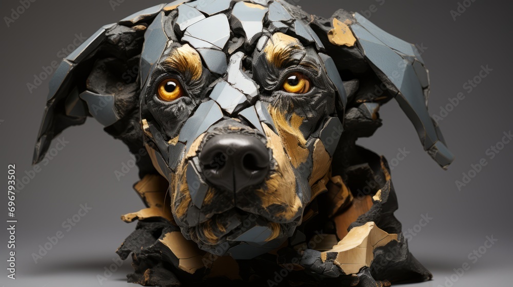 Dog in kintsugi style. An animal sculpture made from broken fragments. Dog in kintsugi style. An animal sculpture made from broken fragments.