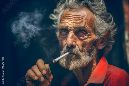 Older man smoking a cigarette on the street