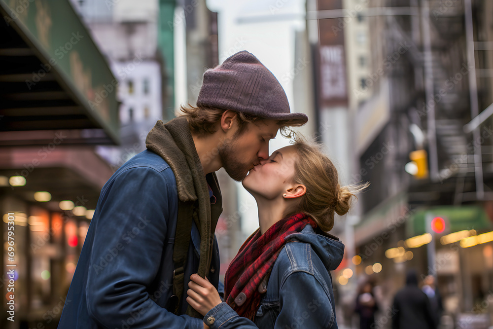 Couple kissing on the street Couple kissing on the street