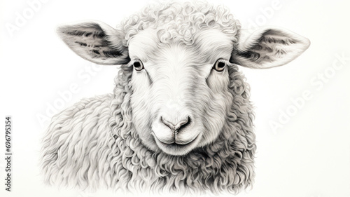 Portrait of a sheep with a white background. Hand-drawn illustration.