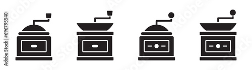 Manual hand coffee grinder set icon, vector illustration photo
