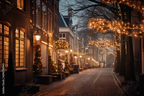Festive Street Illuminated with Christmas Lights © shelbys