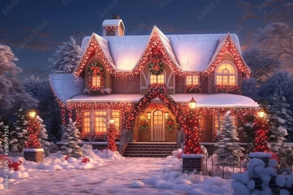 A magical Christmas house adorned with lights and decorations
