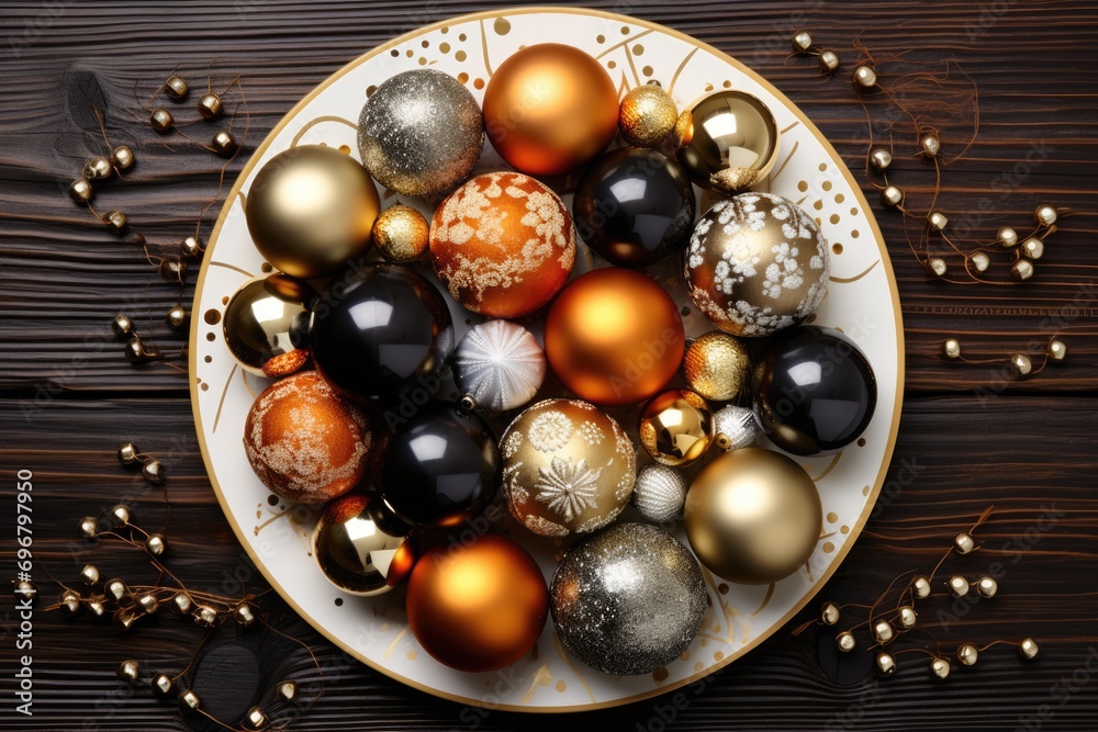 Naklejka premium A Platter of Gold and Black Decorative Balls