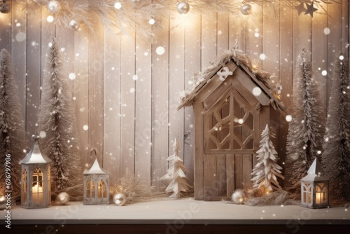 A Magical Christmas Display - Lighted House and Christmas Tree