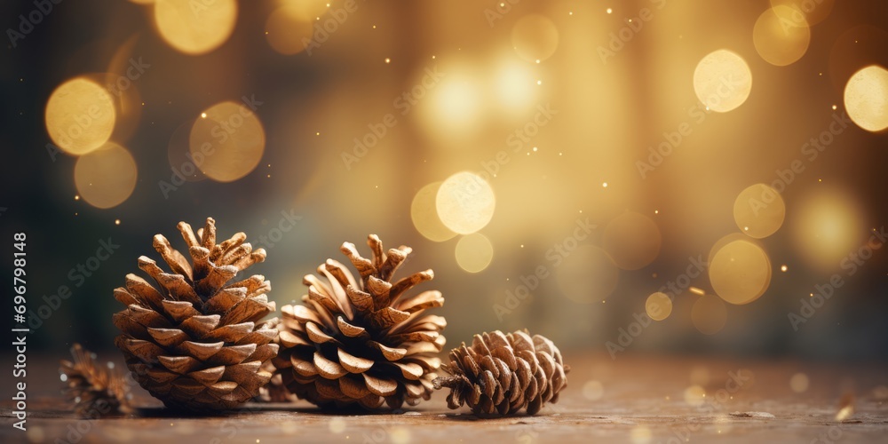 Christmas Tree Pine Cones and Shiny Lights