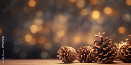 A bundle of Christmas tree nuts or pine cones on a table photo