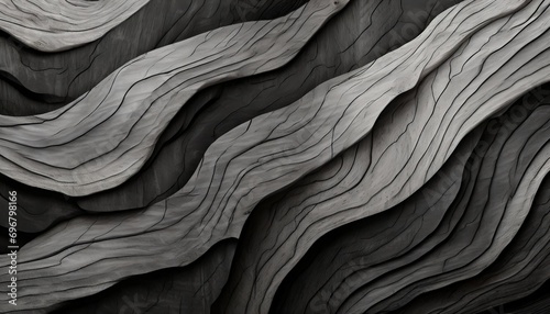 wood art background illustration abstract closeup of detailed organic black anthracite gray wooden waving waves wall texture banner wall overlapping layers photo