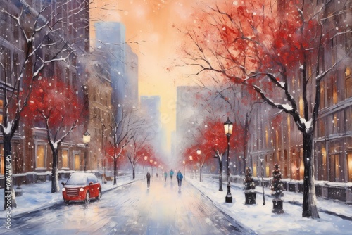 City street during winter - a cold morning with snow covering the ground © shelbys