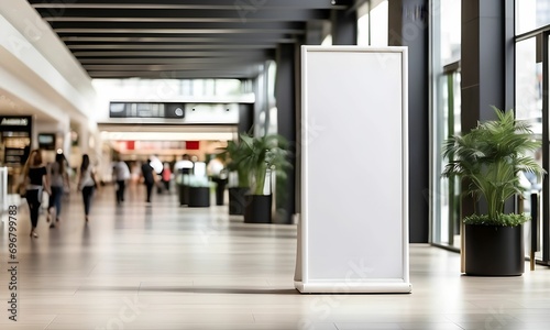 Roll-Up Poster Stand Mockup in Shopping Center: Wide Banner Design with Blank Copy Space, Ideal for Promotions.