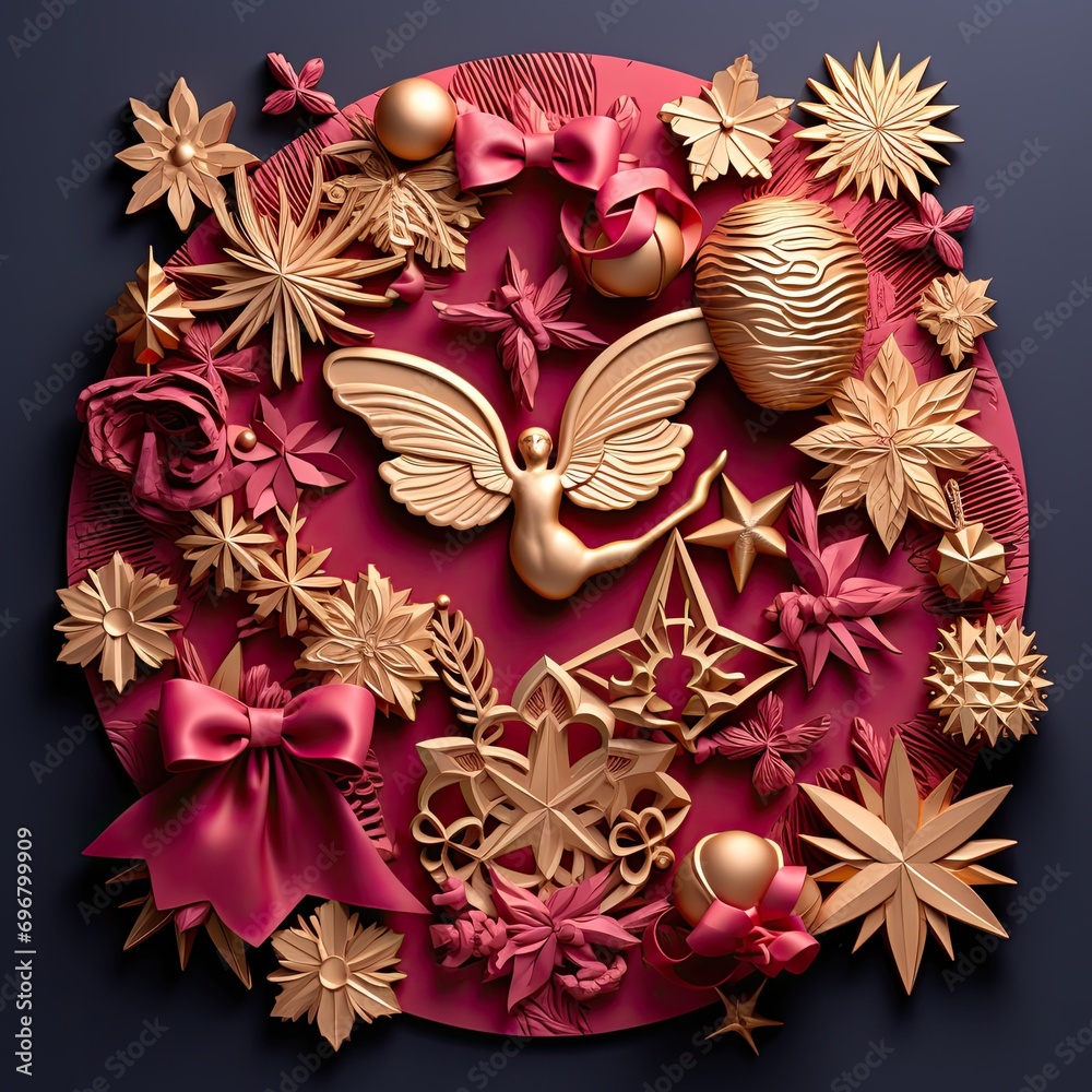 A Red Circle Enclosing Christmas-Themed Elements