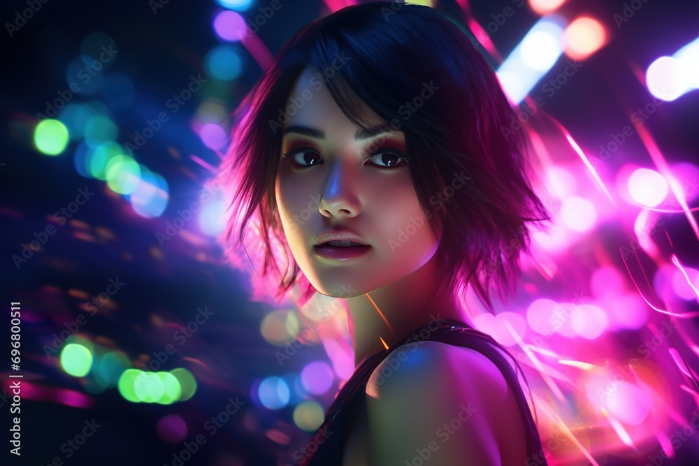 Portrait of young beautiful asian woman dancing in night club. Portrait of young beautiful asian woman dancing in night club.