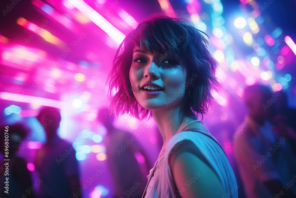 Portrait of young beautiful asian woman dancing in night club. Portrait of young beautiful asian woman dancing in night club.