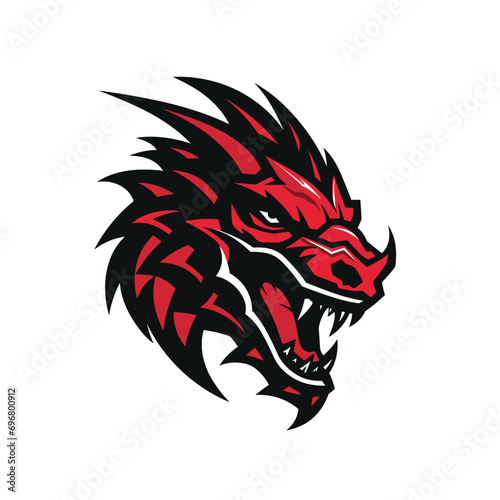 Monster dragon head vector illustration, tattoo logo icon design template