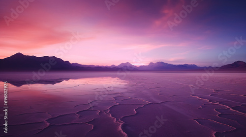 Romantic pink twilight reflecting on desert