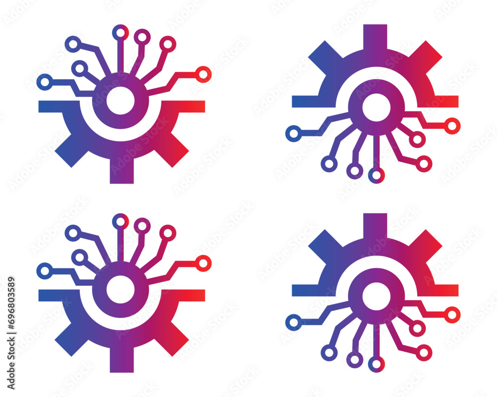 Circuit board with gear symbol, cogwheel engineering technology concept vector.