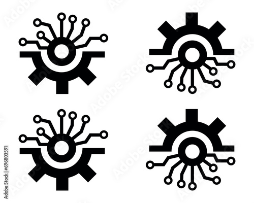 Circuit board with gear symbol, cogwheel engineering technology concept vector.