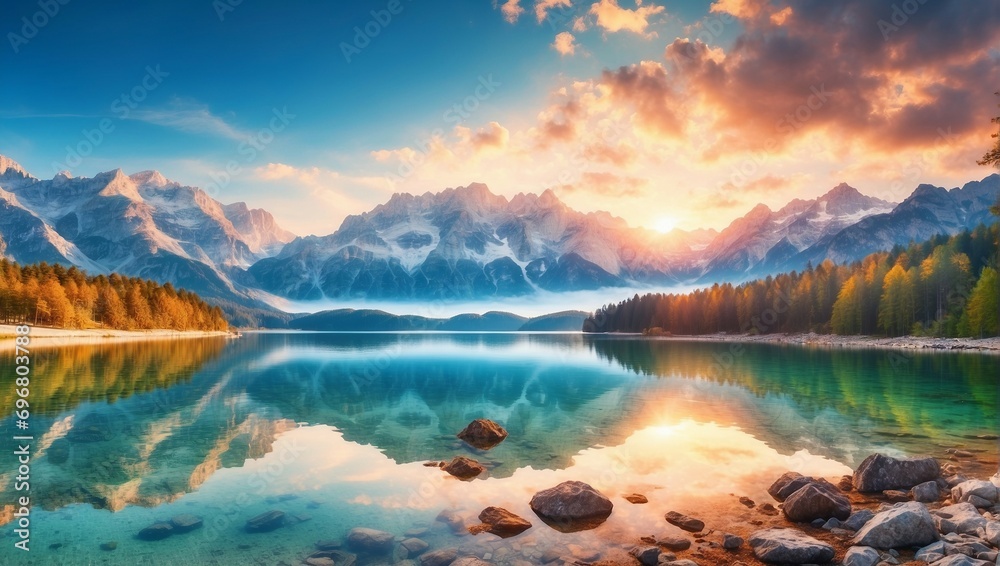 mountain landscape with lake, and reflection
