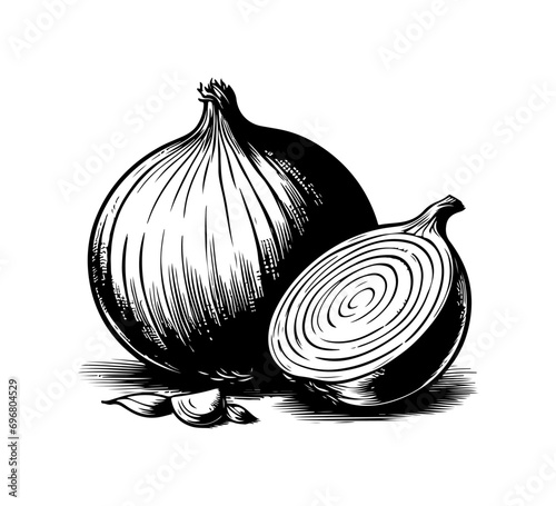 onion vector hand drawn black and white photo
