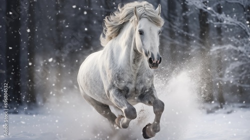 A Snowy Gallop Of A Magnificent Horse