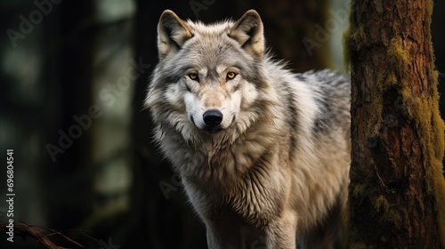 A Gray Wolfs Piercing Gaze In Its Woodland Domain Lone Wolf In A Gray Coat Of Fur © Ян Заболотний