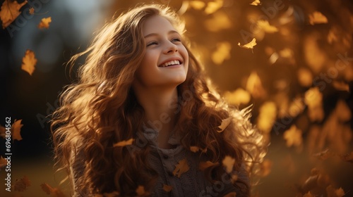 Autumn Bliss Young Woman Enjoying Fresh Air Outdoors