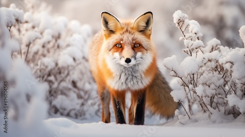 Beautiful Red Fox Exploring The Winter Landscape © Ян Заболотний