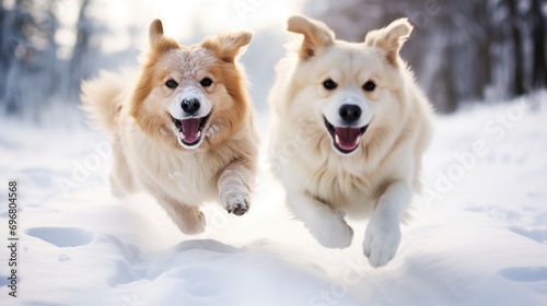 Canine Companions Romping In Fluffy Snow