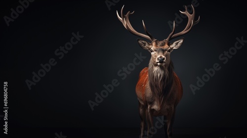 Red Deer Stands Out Against A Dark Background