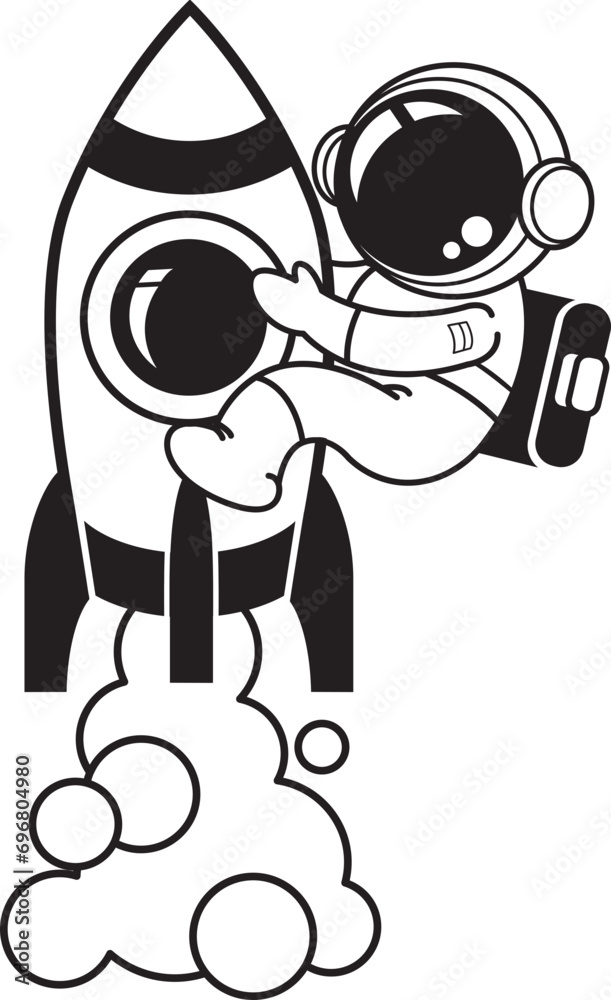 Doodle Astronaut Cartoon , line art