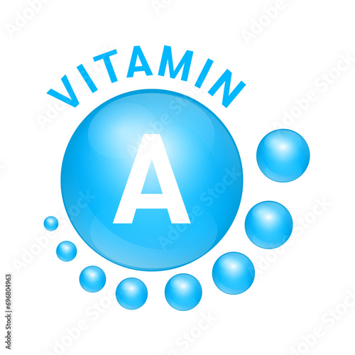 Vitamin A blue substance Sign Icon. Realistic design, small circle around. Isolated on cut out PNG. Personal care, beauty concept. Medicine health symbol of thiamine.