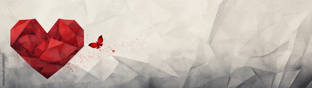 A Valentine's card featuring an origami heart and a spacious area for a personal note on a textured paper background. A Valentine's card featuring an origami heart and a spacious area for a personal note on a textured paper background.