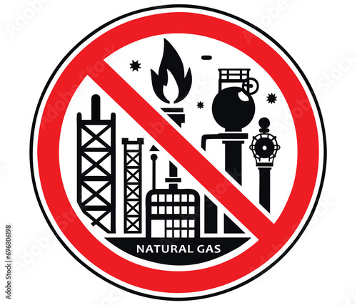 Prohibition sign - Use of natural gas is prohibited. According to the decision of the UN COP28 conference, the use of natural gas should be limited to a minimum with a further ban