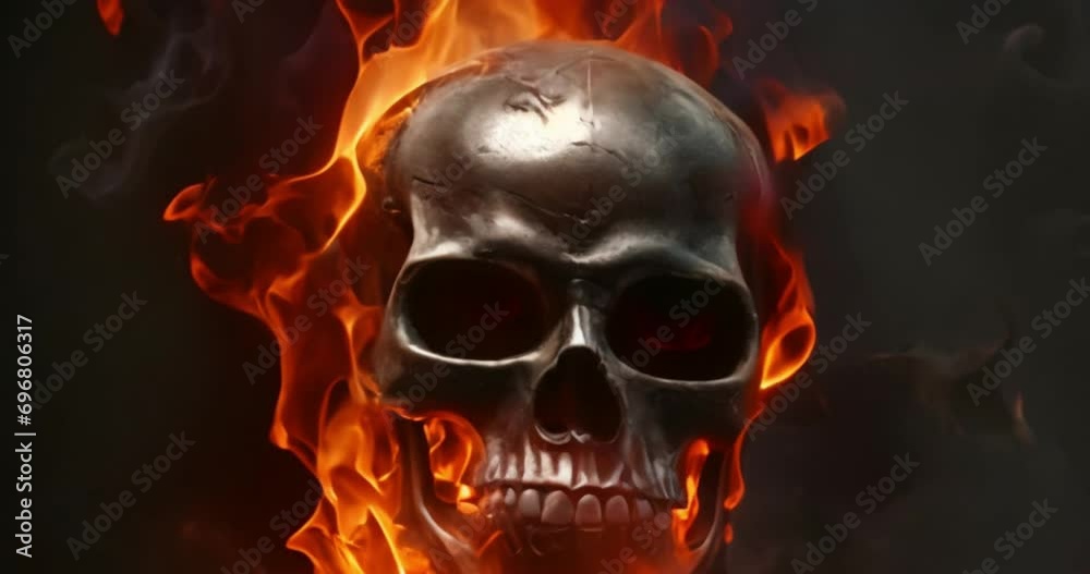 human skull emitting flames video