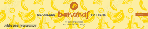 Vector banana seamless pattern for tropical banner design. Banana background. Naive hand-drawn crayons fruit backdrop. Bananas ornament.