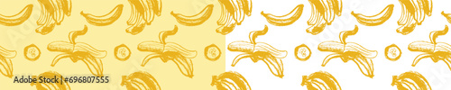 Vector banana seamless pattern for tropical banner design. Banana background. Naive hand-drawn crayons fruit backdrop. Bananas ornament.