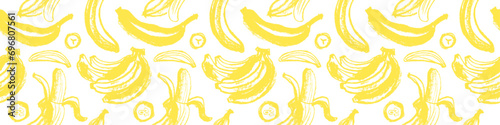 Vector banana seamless pattern for tropical banner design. Banana background. Naive hand-drawn crayons fruit backdrop. Bananas ornament.