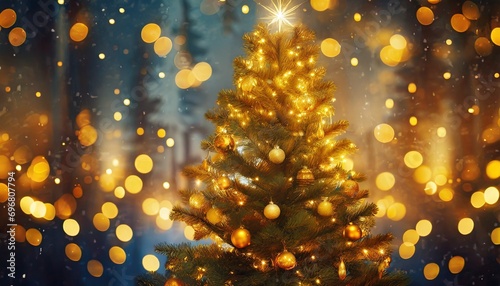 enchanting christmas tree background with golden illumination n festive holiday glow