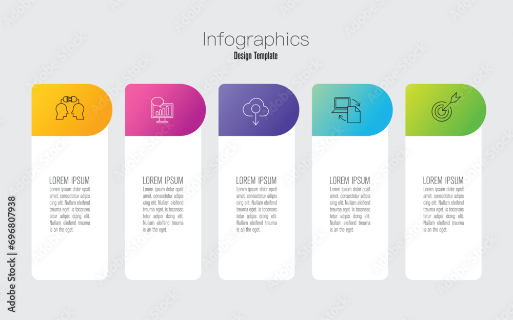 Infographics design vector and marketing icons can be used for workflow layout, diagram, annual report, web design. Business concept with 5 options, steps or processes. Infographics design vector and marketing icons can be used for workflow layout, diagram, annual report, web design. Business concept with 5 options, steps or processes.